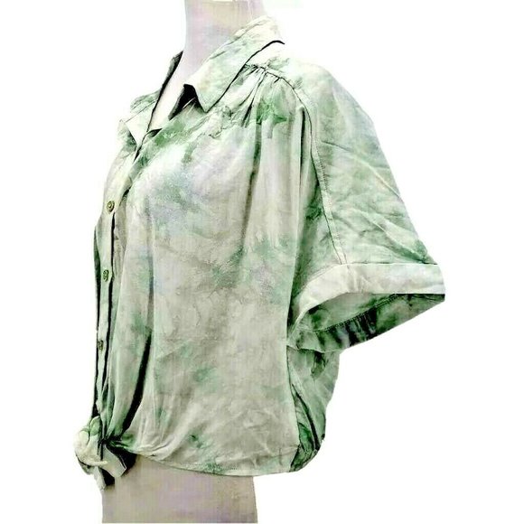 NWT ULTRA FLIRT SEA GREEN TIE DYE BUTTON BLOUSE XL - Picture 3 of 11
